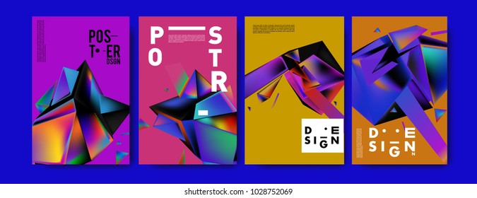 Abstract colorful geometric background for poster design. Blue, yellow, red, orange, pink and green. Vector banner poster template in Eps10.