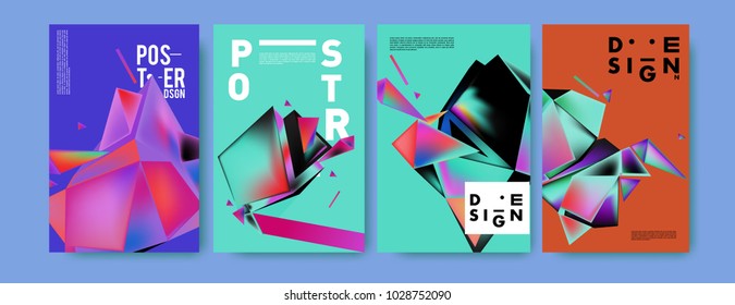 Abstract colorful geometric background for poster design. Blue, yellow, red, orange, pink and green. Vector banner poster template in Eps10.