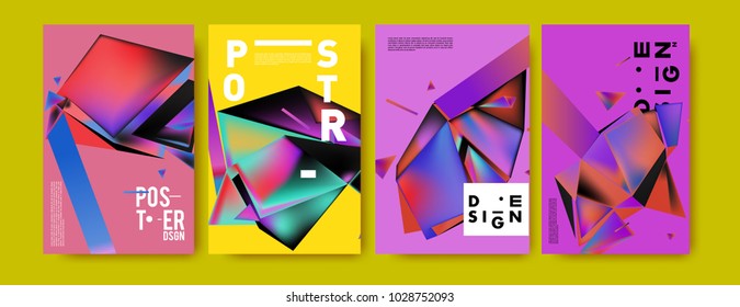 Abstract colorful geometric background for poster design. Blue, yellow, red, orange, pink and green. Vector banner poster template in Eps10.