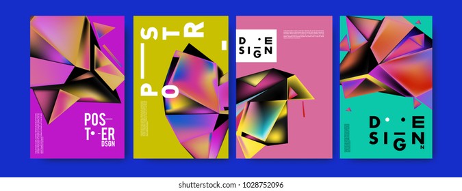 Abstract colorful geometric background for poster design. Blue, yellow, red, orange, pink and green. Vector banner poster template in Eps10.