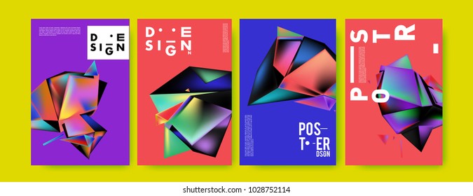 Abstract colorful geometric background for poster design. Blue, yellow, red, orange, pink and green. Vector banner poster template in Eps10.