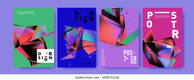 Abstract colorful geometric background for poster design. Blue, yellow, red, orange, pink and green. Vector banner poster template in Eps10.