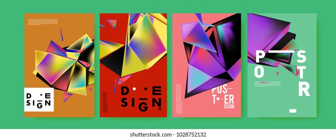 Abstract colorful geometric background for poster design. Blue, yellow, red, orange, pink and green. Vector banner poster template in Eps10.
