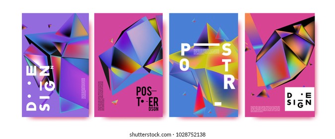 Abstract colorful geometric background for poster design. Blue, yellow, red, orange, pink and green. Vector banner poster template in Eps10.