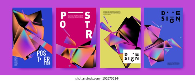 Abstract colorful geometric background for poster design. Blue, yellow, red, orange, pink and green. Vector banner poster template in Eps10.