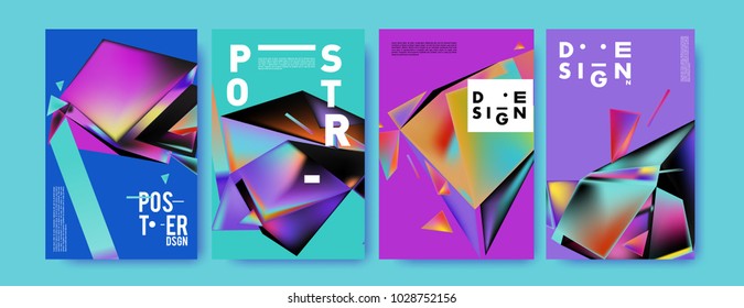 Abstract colorful geometric background for poster design. Blue, yellow, red, orange, pink and green. Vector banner poster template in Eps10.