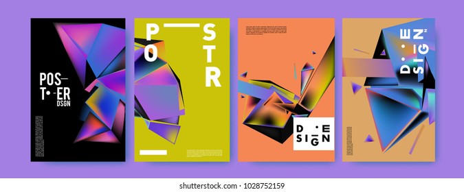 Abstract colorful geometric background for poster design. Blue, yellow, red, orange, pink and green. Vector banner poster template in Eps10.