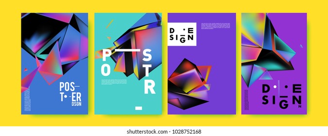 Abstract colorful geometric background for poster design. Blue, yellow, red, orange, pink and green. Vector banner poster template in Eps10.