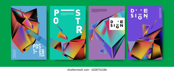 Abstract colorful geometric background for poster design. Blue, yellow, red, orange, pink and green. Vector banner poster template in Eps10.