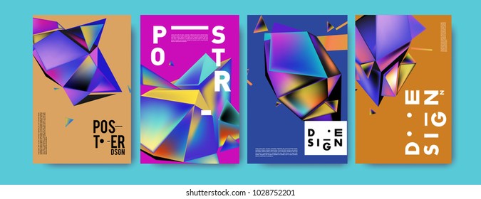 Abstract colorful geometric background for poster design. Blue, yellow, red, orange, pink and green. Vector banner poster template in Eps10.