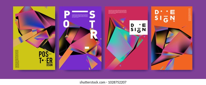 Abstract colorful geometric background for poster design. Blue, yellow, red, orange, pink and green. Vector banner poster template in Eps10.