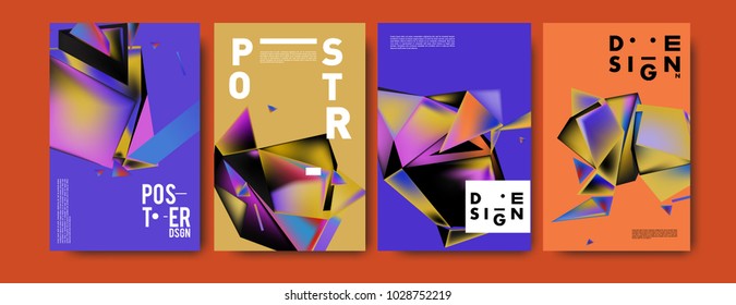 Abstract colorful geometric background for poster design. Blue, yellow, red, orange, pink and green. Vector banner poster template in Eps10.