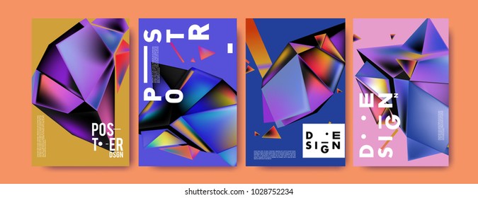 Abstract colorful geometric background for poster design. Blue, yellow, red, orange, pink and green. Vector banner poster template in Eps10.