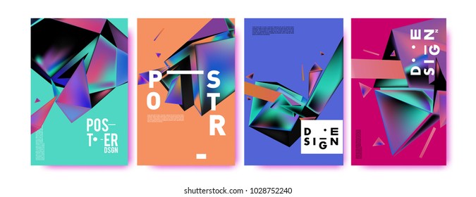 Abstract colorful geometric background for poster design. Blue, yellow, red, orange, pink and green. Vector banner poster template in Eps10.