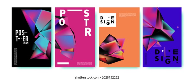 Abstract colorful geometric background for poster design. Blue, yellow, red, orange, pink and green. Vector banner poster template in Eps10.