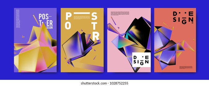 Abstract colorful geometric background for poster design. Blue, yellow, red, orange, pink and green. Vector banner poster template in Eps10.
