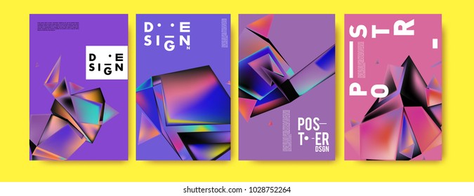 Abstract colorful geometric background for poster design. Blue, yellow, red, orange, pink and green. Vector banner poster template in Eps10.