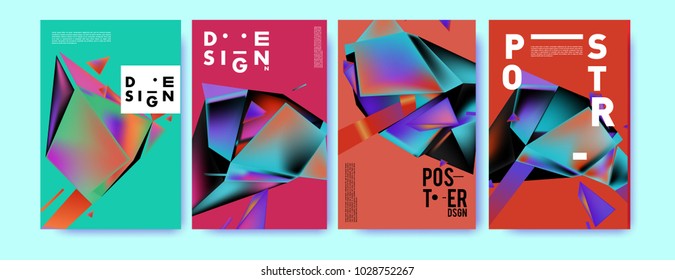 Abstract colorful geometric background for poster design. Blue, yellow, red, orange, pink and green. Vector banner poster template in Eps10.