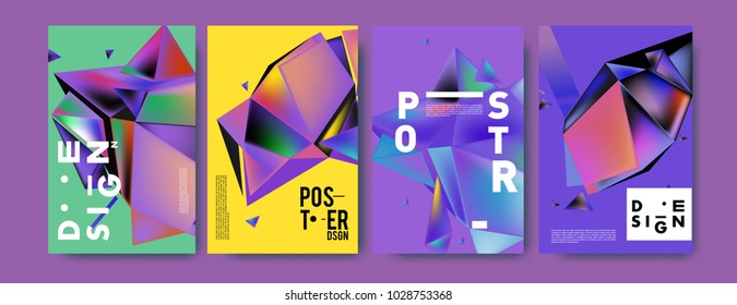 Abstract colorful geometric background for poster design. Blue, yellow, red, orange, pink and green. Vector banner poster template in Eps10.