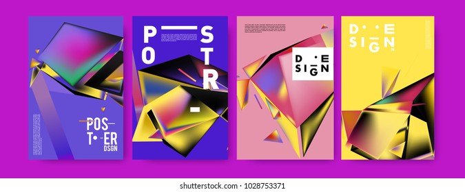 Abstract colorful geometric background for poster design. Blue, yellow, red, orange, pink and green. Vector banner poster template in Eps10.