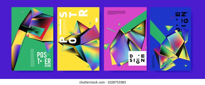 Abstract colorful geometric background for poster design. Blue, yellow, red, orange, pink and green. Vector banner poster template in Eps10.