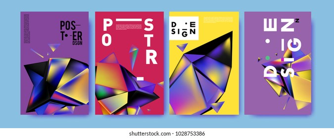 Abstract colorful geometric background for poster design. Blue, yellow, red, orange, pink and green. Vector banner poster template in Eps10.