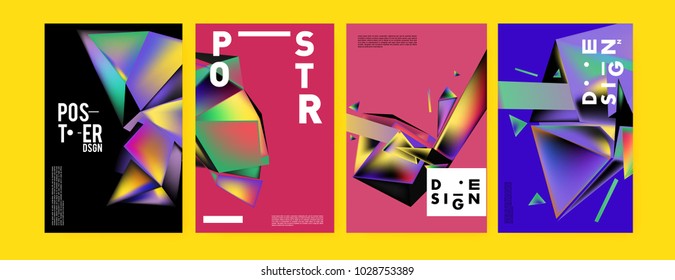 Abstract colorful geometric background for poster design. Blue, yellow, red, orange, pink and green. Vector banner poster template in Eps10.