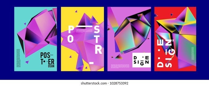 Abstract colorful geometric background for poster design. Blue, yellow, red, orange, pink and green. Vector banner poster template in Eps10.