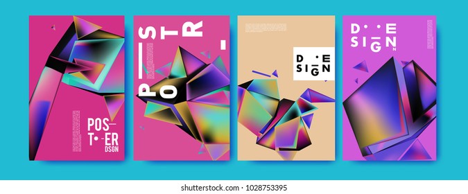 Abstract colorful geometric background for poster design. Blue, yellow, red, orange, pink and green. Vector banner poster template in Eps10.