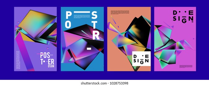 Abstract colorful geometric background for poster design. Blue, yellow, red, orange, pink and green. Vector banner poster template in Eps10.
