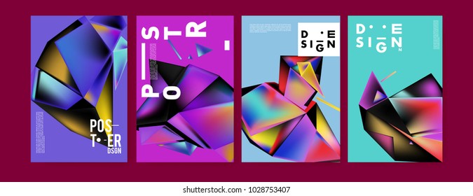 Abstract colorful geometric background for poster design. Blue, yellow, red, orange, pink and green. Vector banner poster template in Eps10.