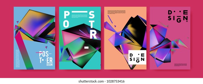 Abstract colorful geometric background for poster design. Blue, yellow, red, orange, pink and green. Vector banner poster template in Eps10.