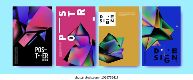 Abstract colorful geometric background for poster design. Blue, yellow, red, orange, pink and green. Vector banner poster template in Eps10.
