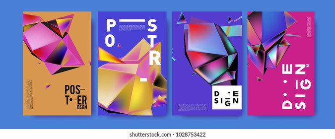 Abstract colorful geometric background for poster design. Blue, yellow, red, orange, pink and green. Vector banner poster template in Eps10.