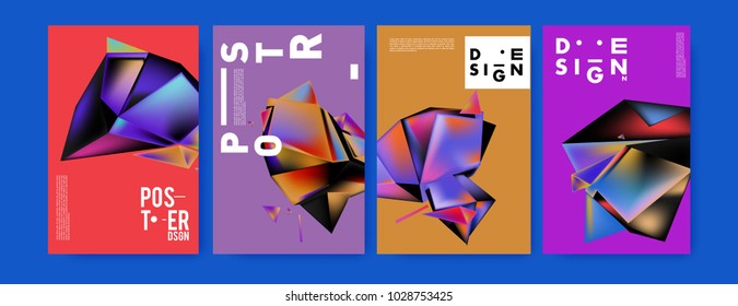 Abstract colorful geometric background for poster design. Blue, yellow, red, orange, pink and green. Vector banner poster template in Eps10.