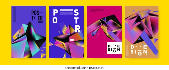 Abstract colorful geometric background for poster design. Blue, yellow, red, orange, pink and green. Vector banner poster template in Eps10.