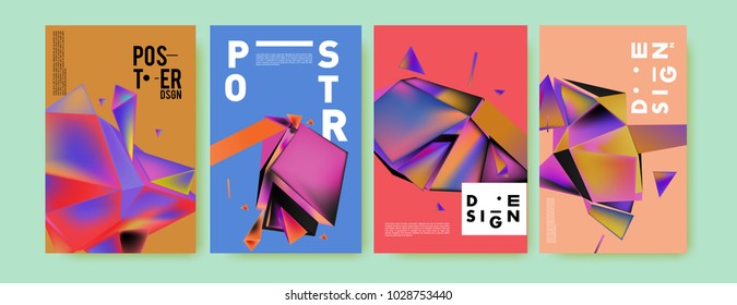Abstract colorful geometric background for poster design. Blue, yellow, red, orange, pink and green. Vector banner poster template in Eps10.