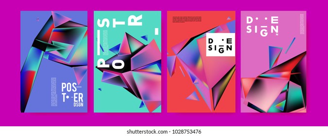 Abstract colorful geometric background for poster design. Blue, yellow, red, orange, pink and green. Vector banner poster template in Eps10.