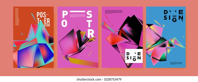 Abstract colorful geometric background for poster design. Blue, yellow, red, orange, pink and green. Vector banner poster template in Eps10.