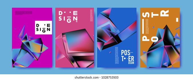 Abstract colorful geometric background for poster design. Blue, yellow, red, orange, pink and green. Vector banner poster template in Eps10.