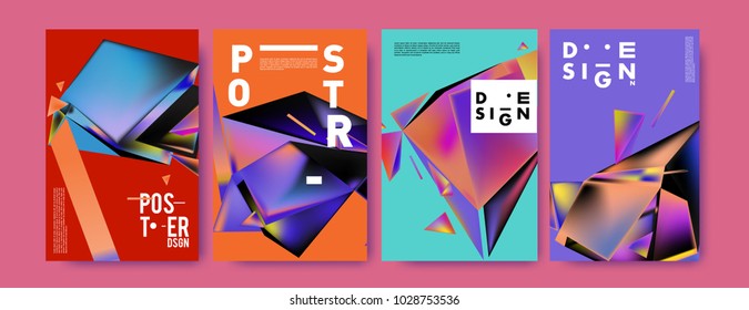Abstract colorful geometric background for poster design. Blue, yellow, red, orange, pink and green. Vector banner poster template in Eps10.