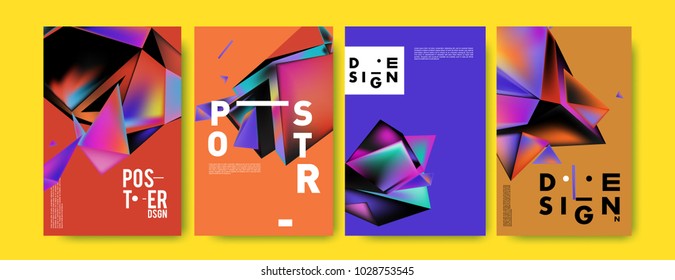 Abstract colorful geometric background for poster design. Blue, yellow, red, orange, pink and green. Vector banner poster template in Eps10.