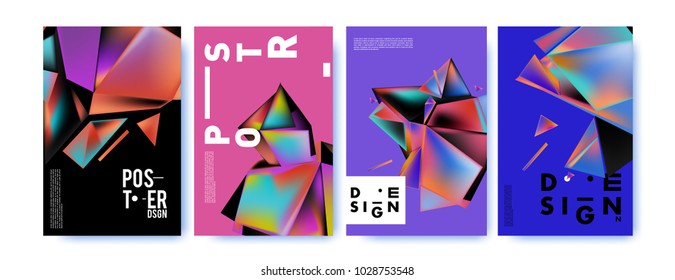 Abstract colorful geometric background for poster design. Blue, yellow, red, orange, pink and green. Vector banner poster template in Eps10.