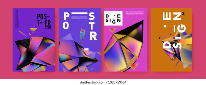 Abstract colorful geometric background for poster design. Blue, yellow, red, orange, pink and green. Vector banner poster template in Eps10.