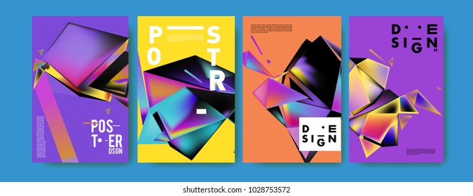 Abstract colorful geometric background for poster design. Blue, yellow, red, orange, pink and green. Vector banner poster template in Eps10.