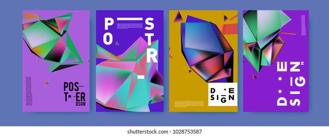 Abstract colorful geometric background for poster design. Blue, yellow, red, orange, pink and green. Vector banner poster template in Eps10.