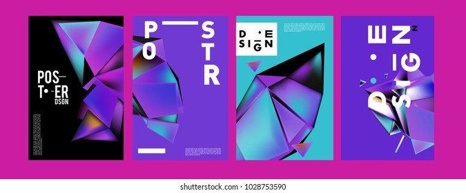 Abstract colorful geometric background for poster design. Blue, yellow, red, orange, pink and green. Vector banner poster template in Eps10.