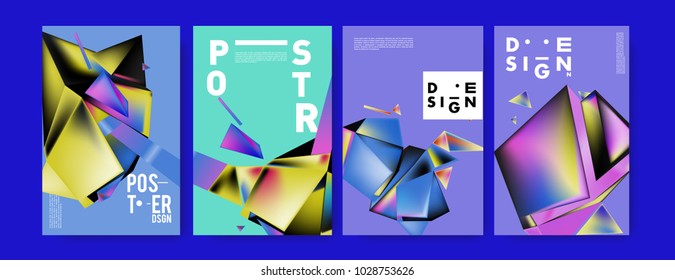 Abstract colorful geometric background for poster design. Blue, yellow, red, orange, pink and green. Vector banner poster template in Eps10.