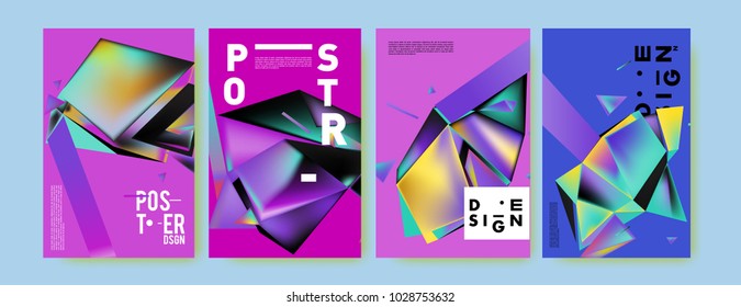 Abstract colorful geometric background for poster design. Blue, yellow, red, orange, pink and green. Vector banner poster template in Eps10.
