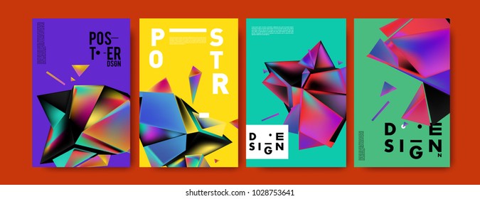 Abstract colorful geometric background for poster design. Blue, yellow, red, orange, pink and green. Vector banner poster template in Eps10.